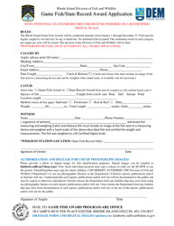 Document preview: Game/Fish State Award Application Form - Rhode Island