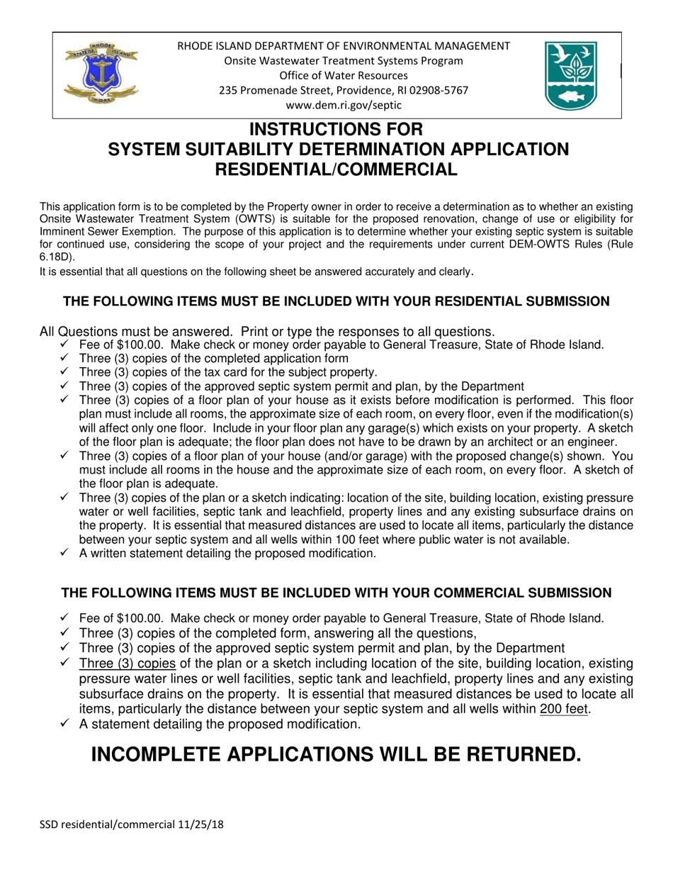 System Suitability Determination Application - Residential / Commercial - Rhode Island, Page 1