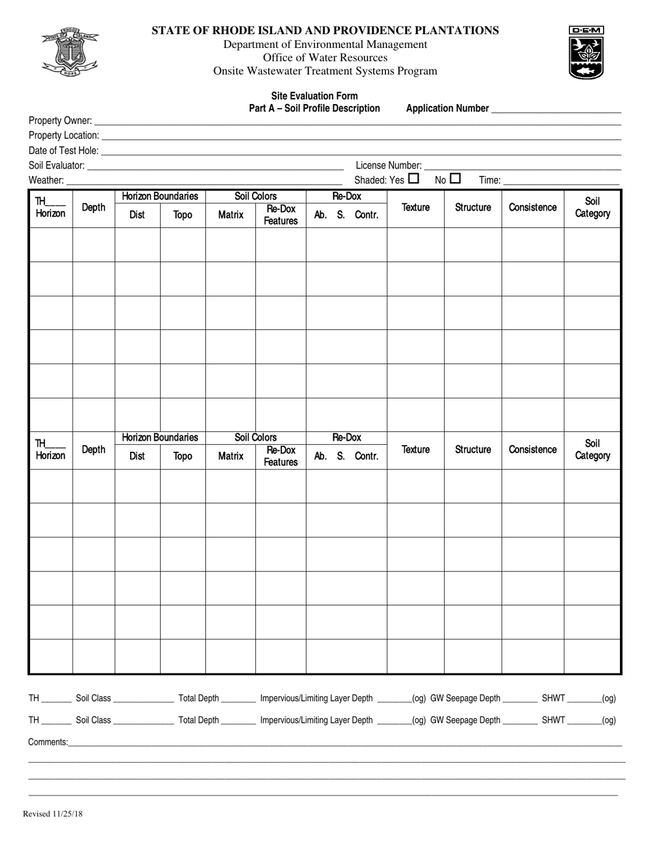 Owts Site Evaluation Form - Rhode Island, Page 1