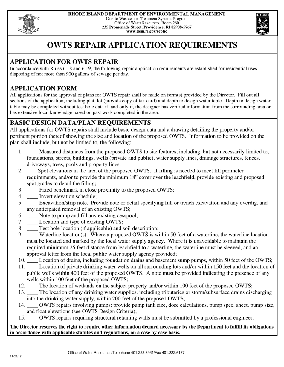 Owts Repair Application Requirements - Rhode Island, Page 1