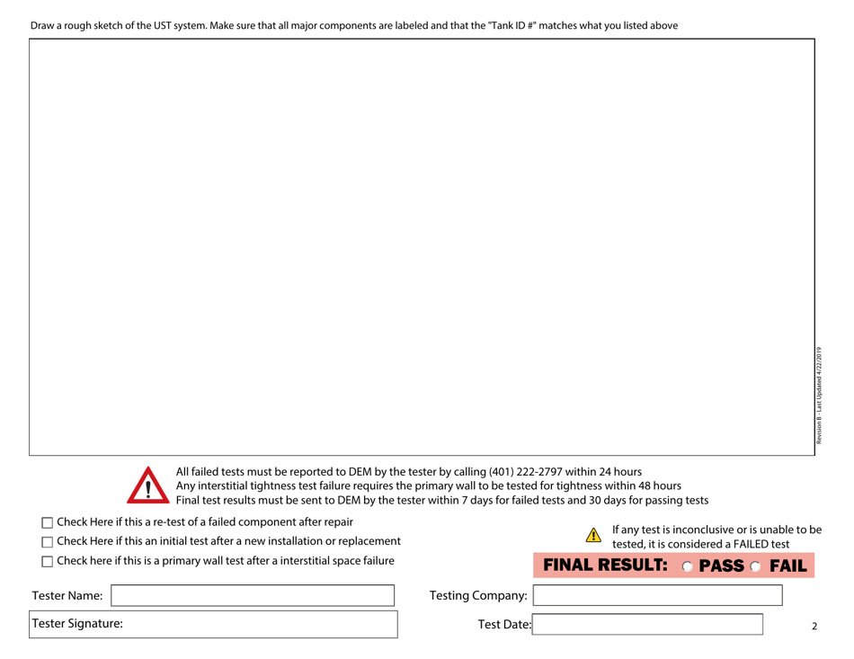Standardized Tightness Testing Form for Usts and Product Pipelines - Rhode Island, Page 2