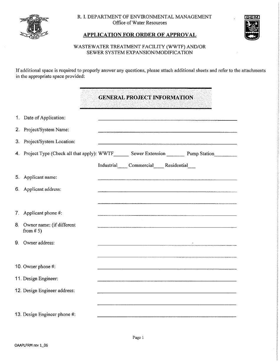 Application for Order of Approval for Wastewater Treatment Facility(Wwtf) and / or Sewer System Expansion Modification - Rhode Island, Page 3