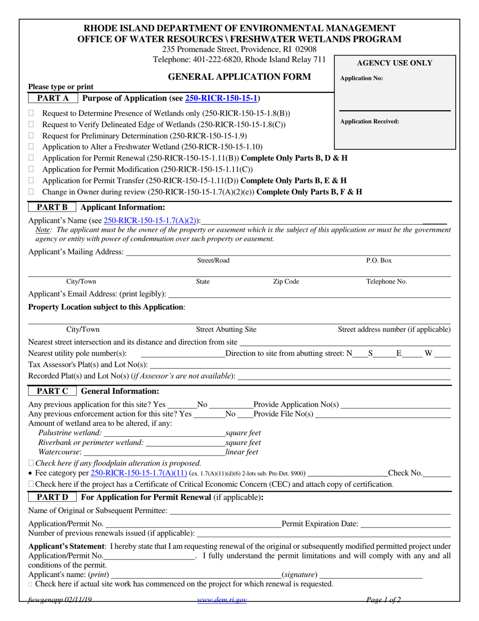 General Application Form - Rhode Island, Page 1
