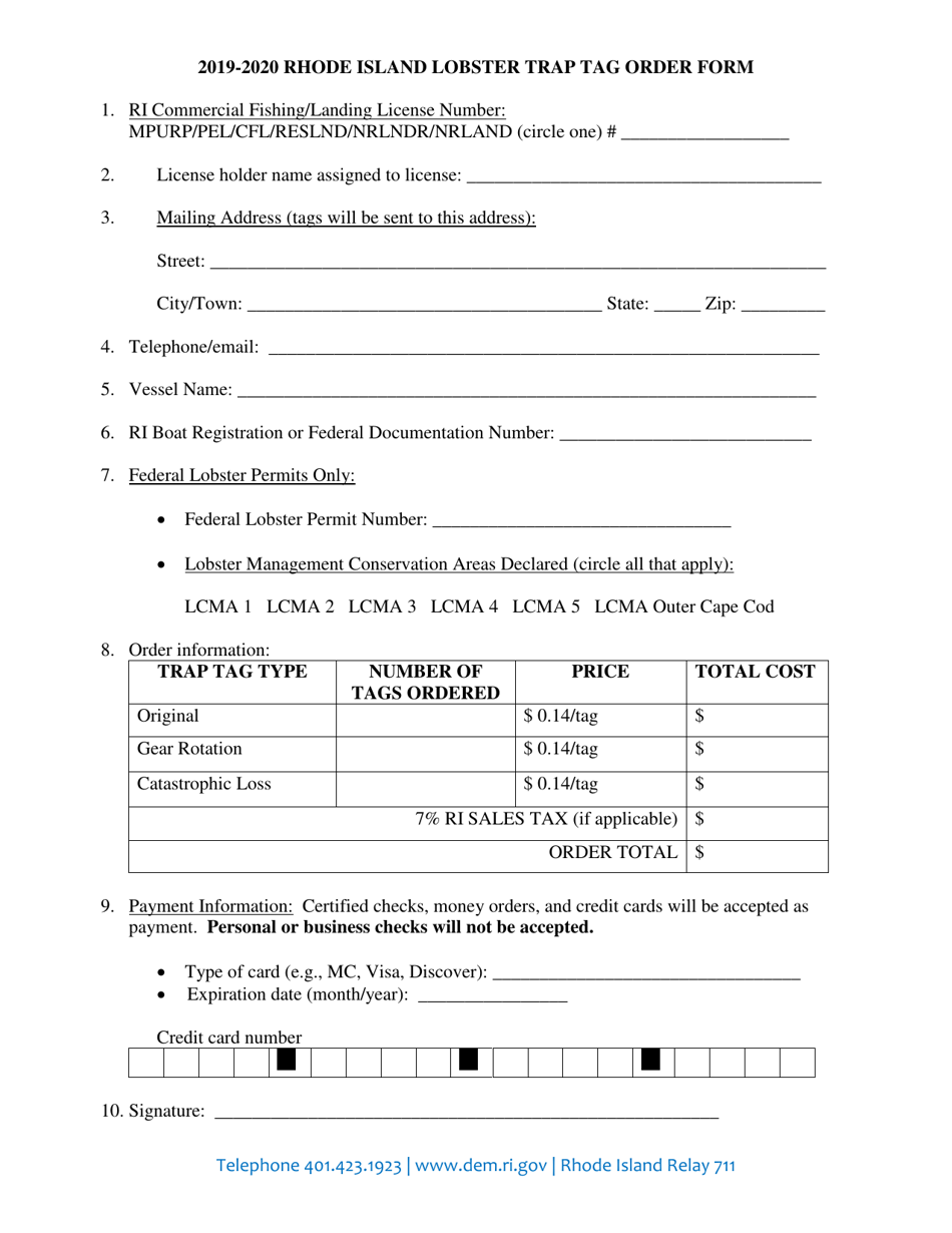 Lobster Trap Tag Order Form - Rhode Island, Page 2