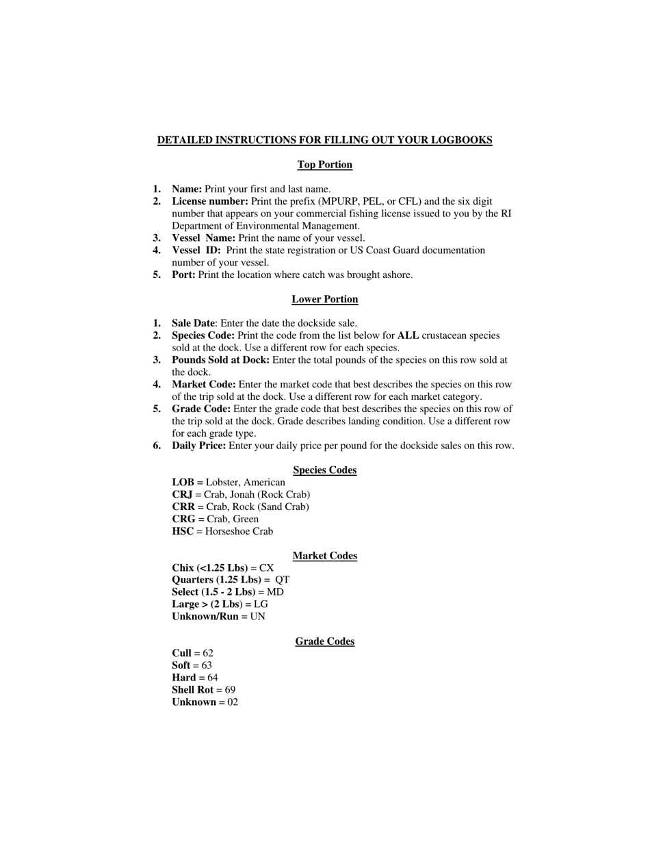 Ri Commercial Harvester Dockside Sales Logbook - Rhode Island, Page 2