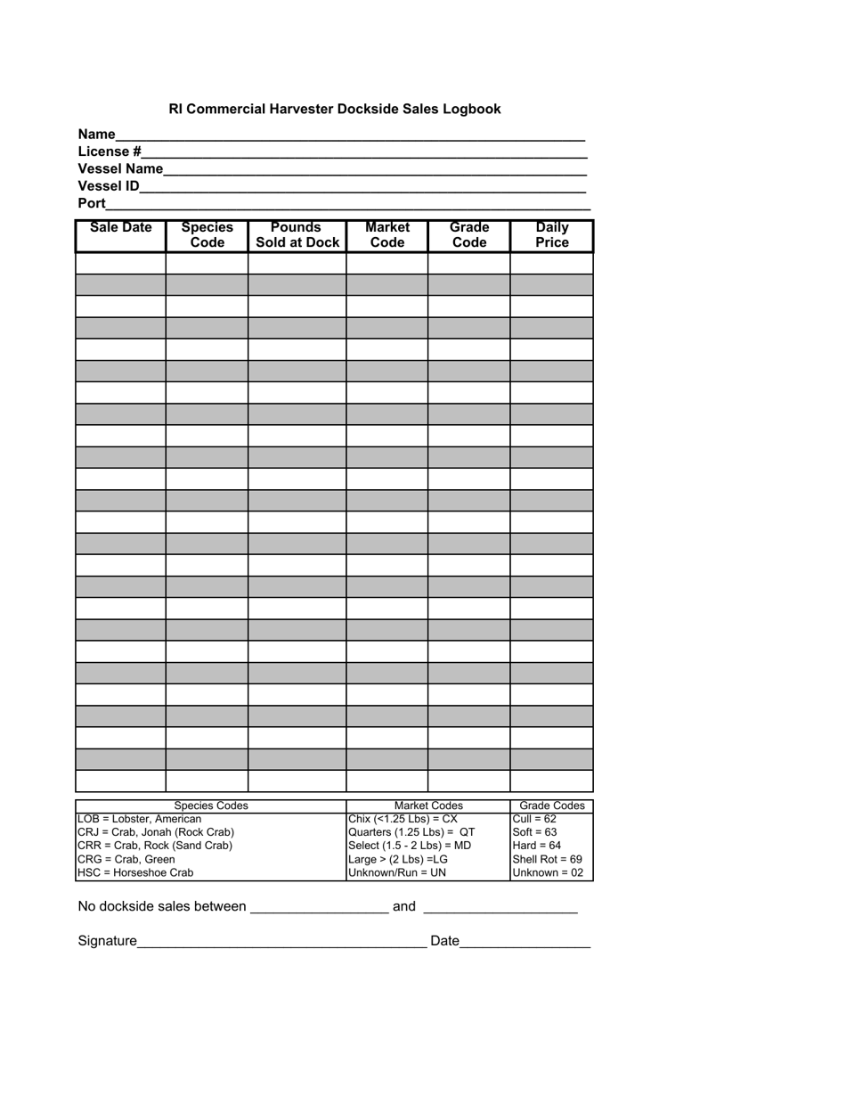 Ri Commercial Harvester Dockside Sales Logbook - Rhode Island, Page 3