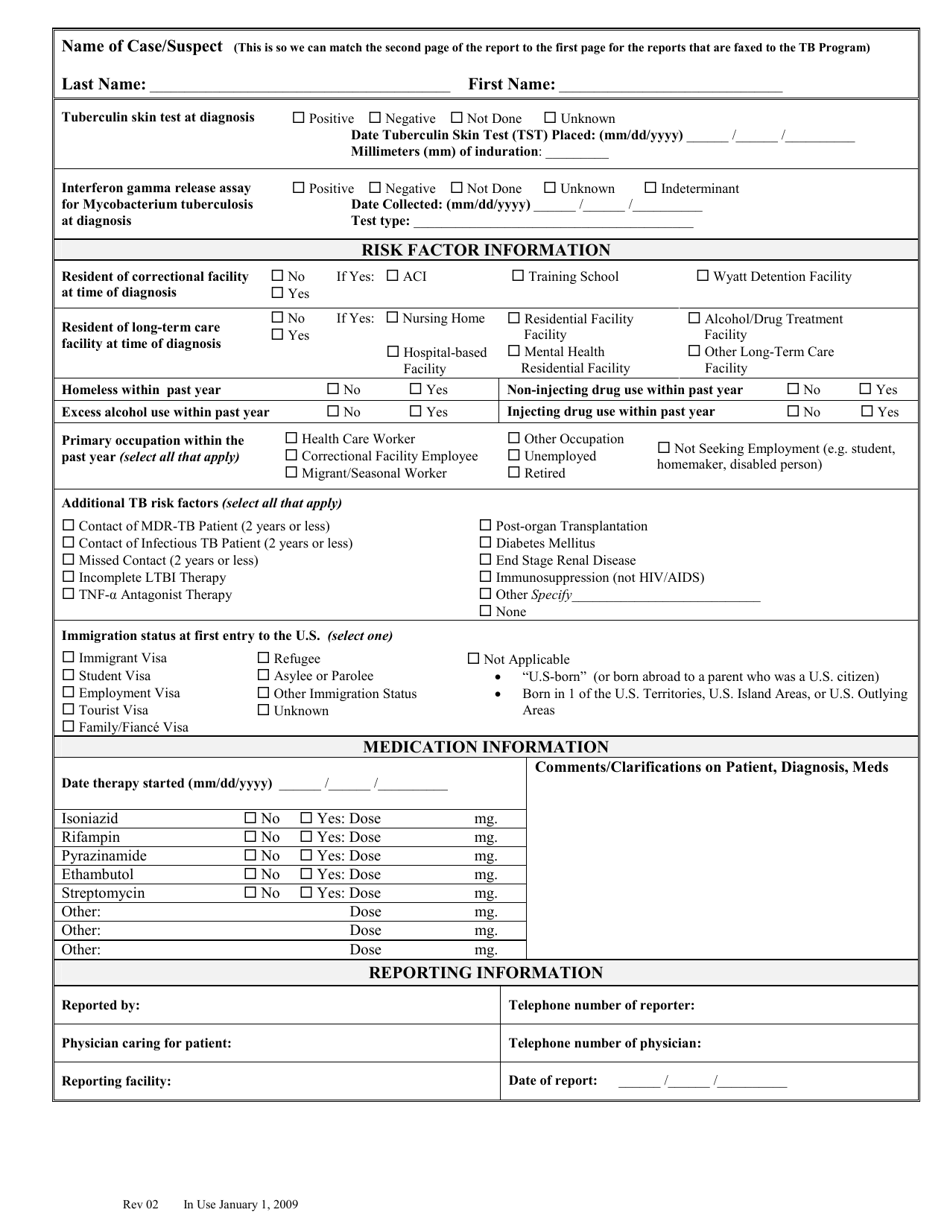 Rhode Island Confidential Report for Active and Suspect Tuberculosis ...