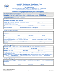 Document preview: Adult HIV Confidential Case Report Form - Rhode Island