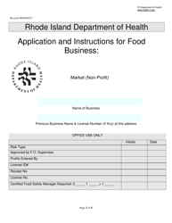 Document preview: Application for Food Business: Market (Non-profit) - Rhode Island