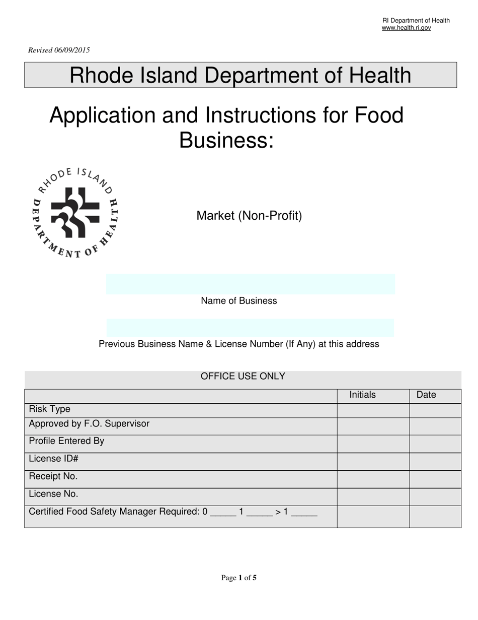 Application for Food Business: Market (Non-profit) - Rhode Island, Page 1