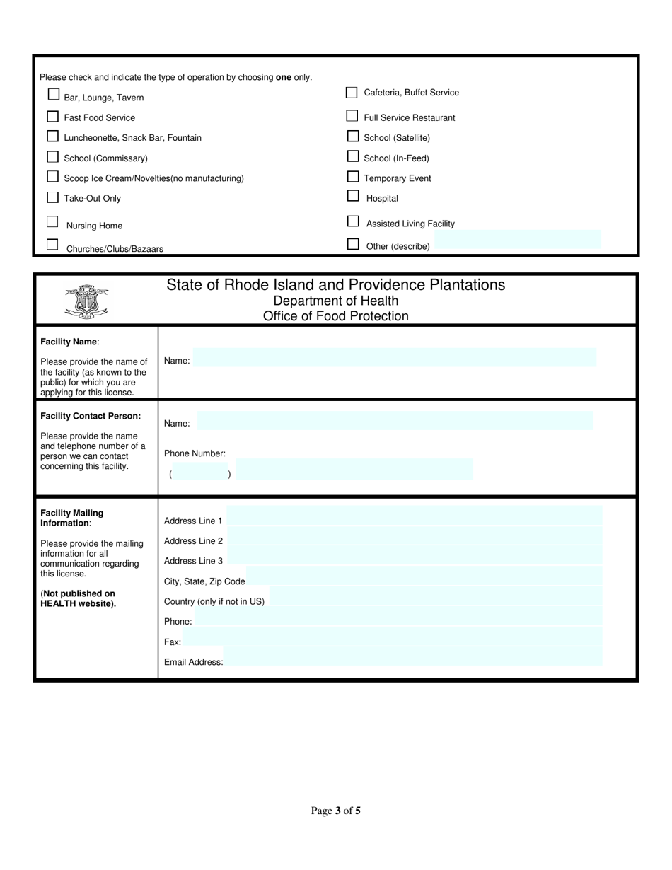 Application for Food Business: Market (Non-profit) - Rhode Island, Page 3