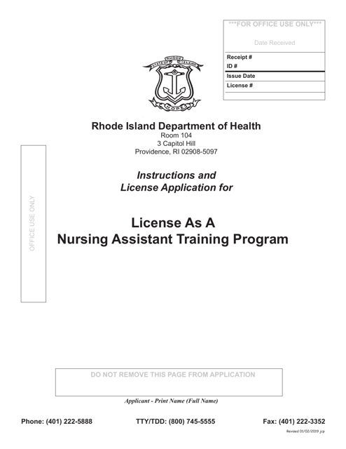 Application for Nursing Assistant Training Program - Rhode Island Download Pdf