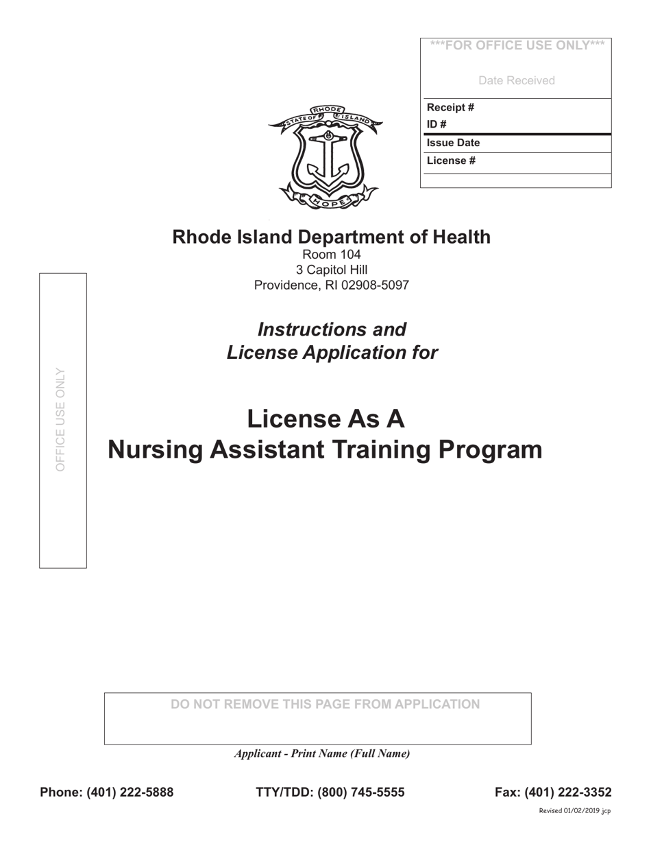 Application for Nursing Assistant Training Program - Rhode Island, Page 1