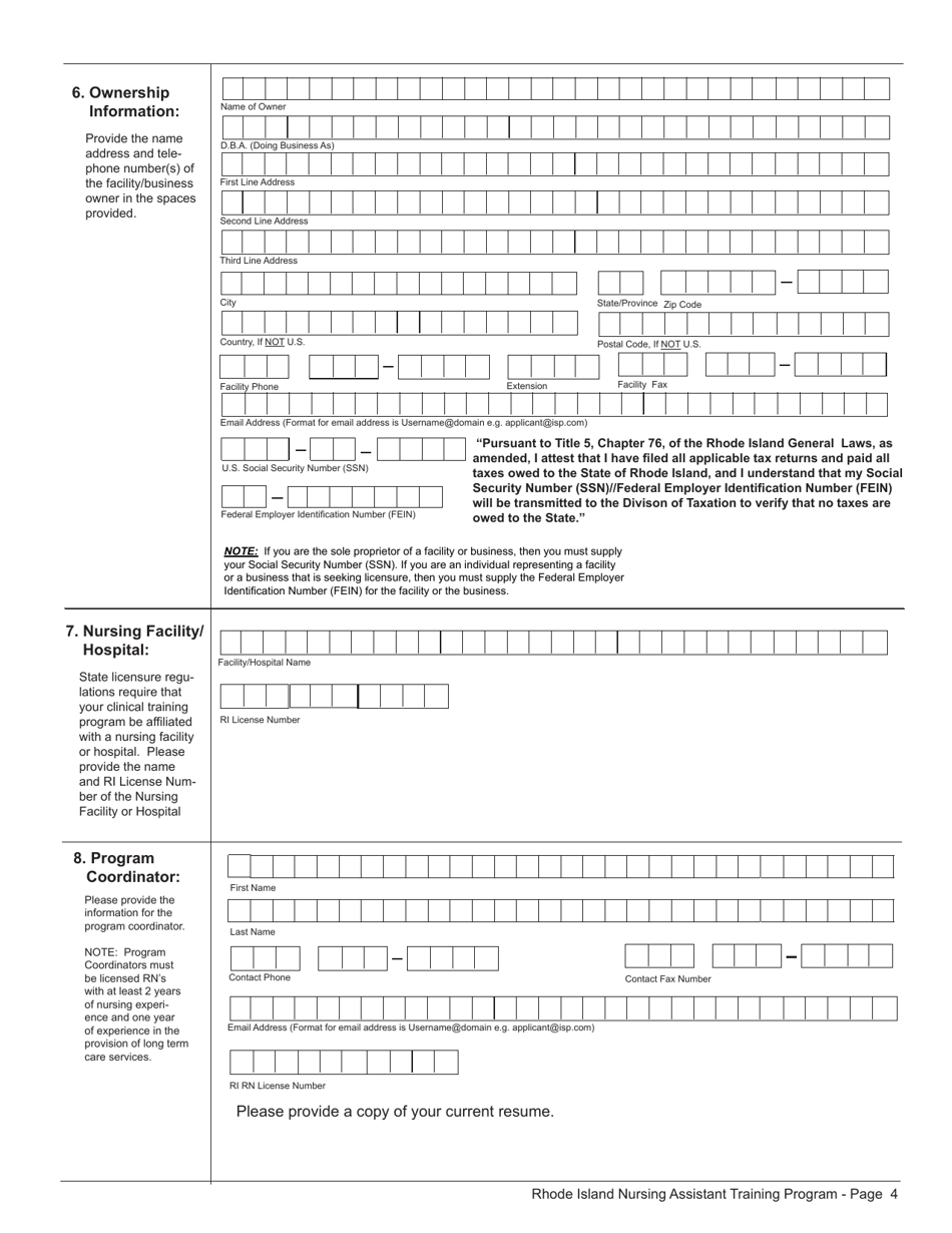 Application for Nursing Assistant Training Program - Rhode Island, Page 4