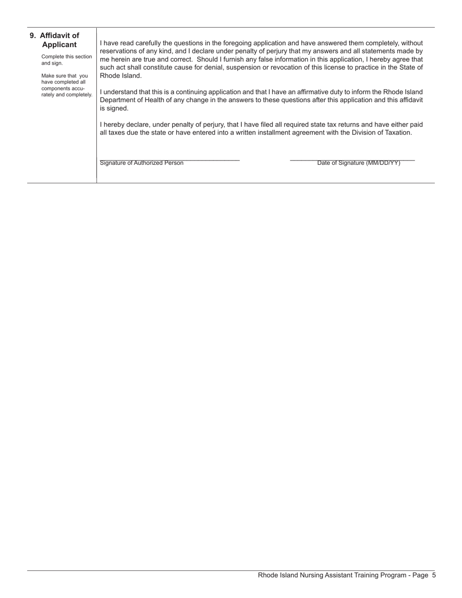 Application for Nursing Assistant Training Program - Rhode Island, Page 5