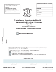 Document preview: Application for License to Practice as a Naturopathic Physician - Rhode Island