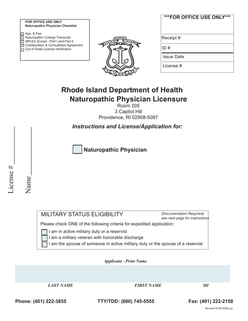 Application for License to Practice as a Naturopathic Physician - Rhode Island Download Pdf