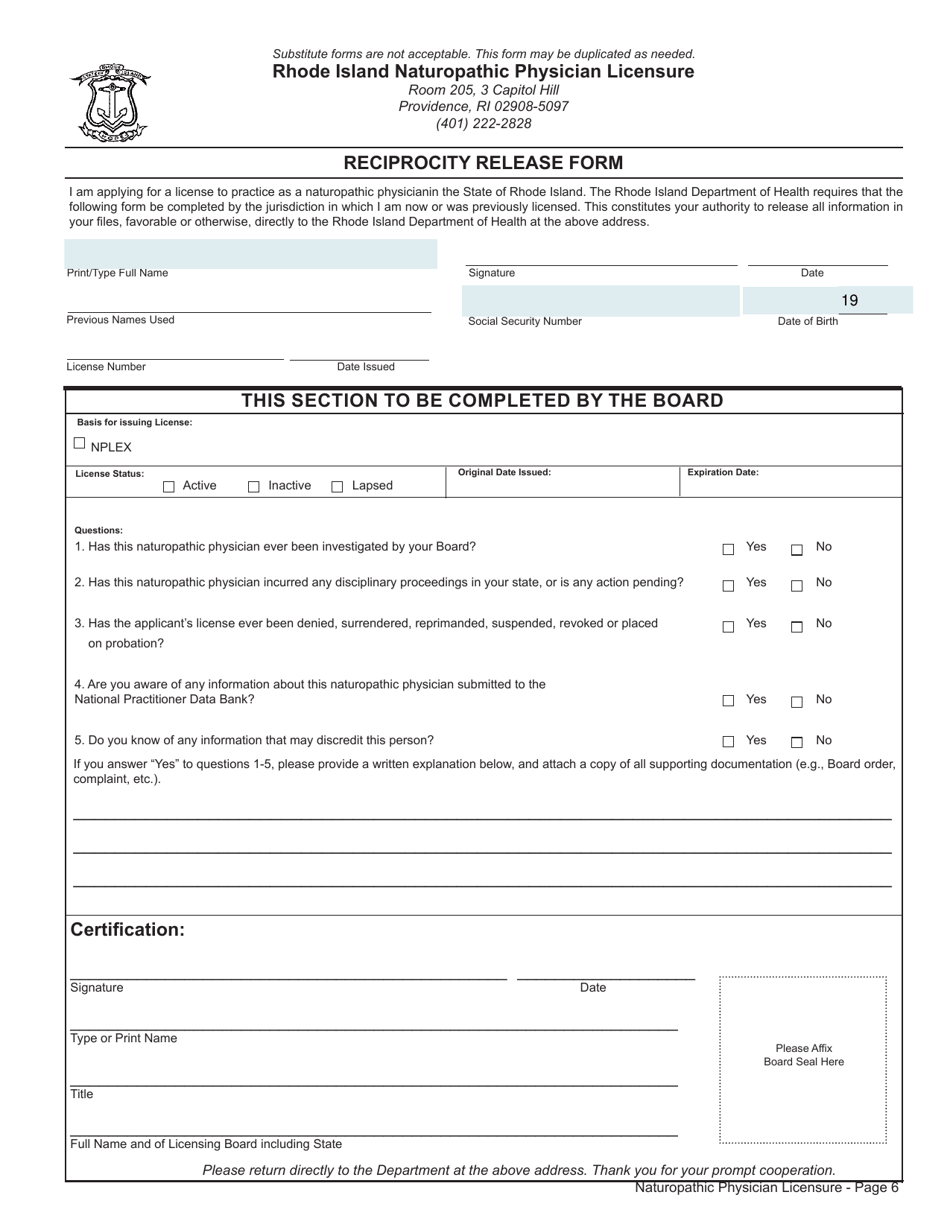 Application for License to Practice as a Naturopathic Physician - Rhode Island, Page 6
