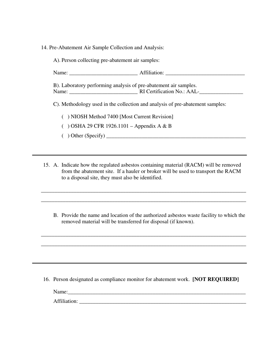 Form ASB-16 Application for Approval of an Asbestos Abatement Plan - Rhode Island, Page 4