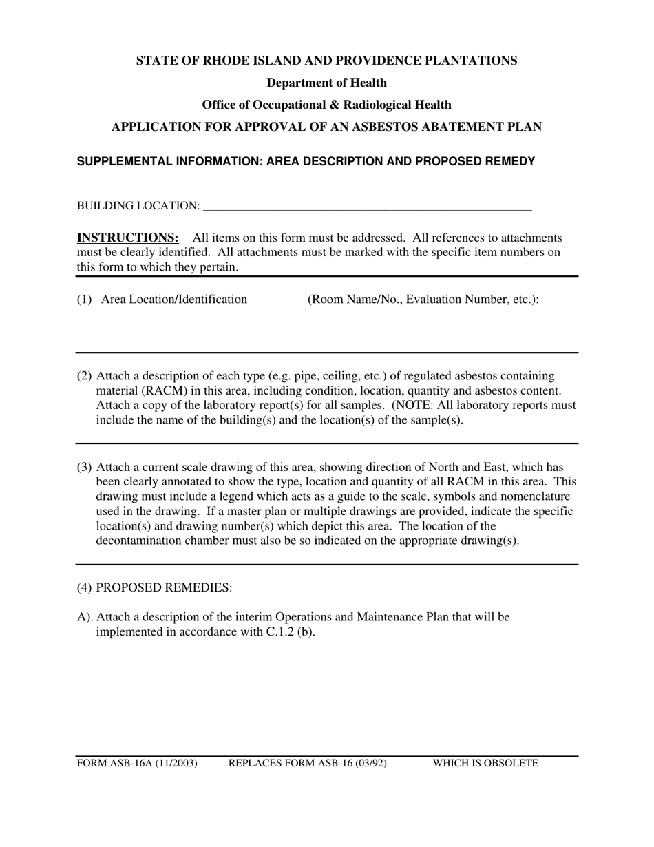 Form ASB-16 Application for Approval of an Asbestos Abatement Plan - Rhode Island, Page 6