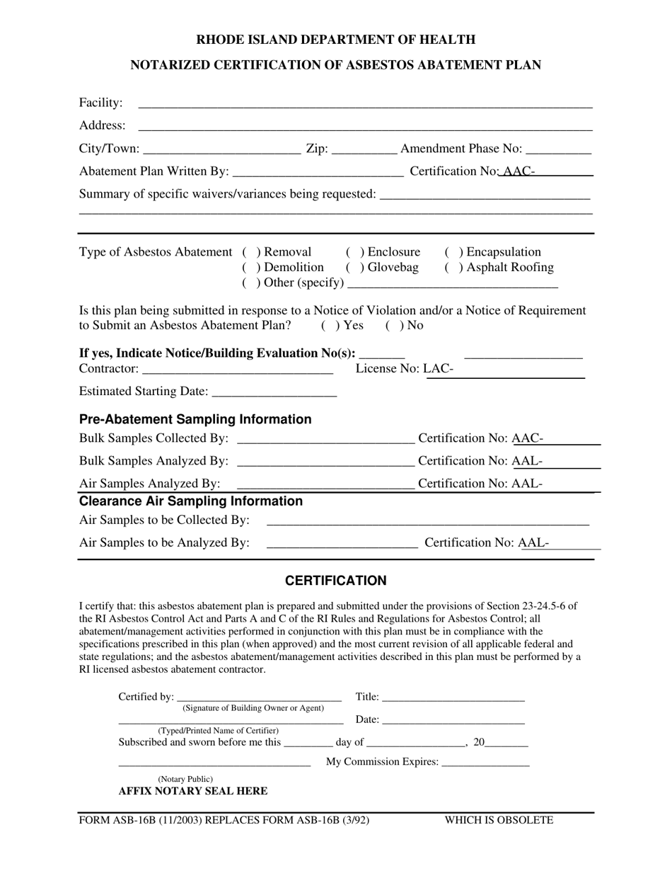 Form ASB-16 Application for Approval of an Asbestos Abatement Plan - Rhode Island, Page 8