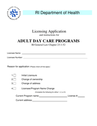 Document preview: Licensing Application for Adult Day Care Programs - Rhode Island