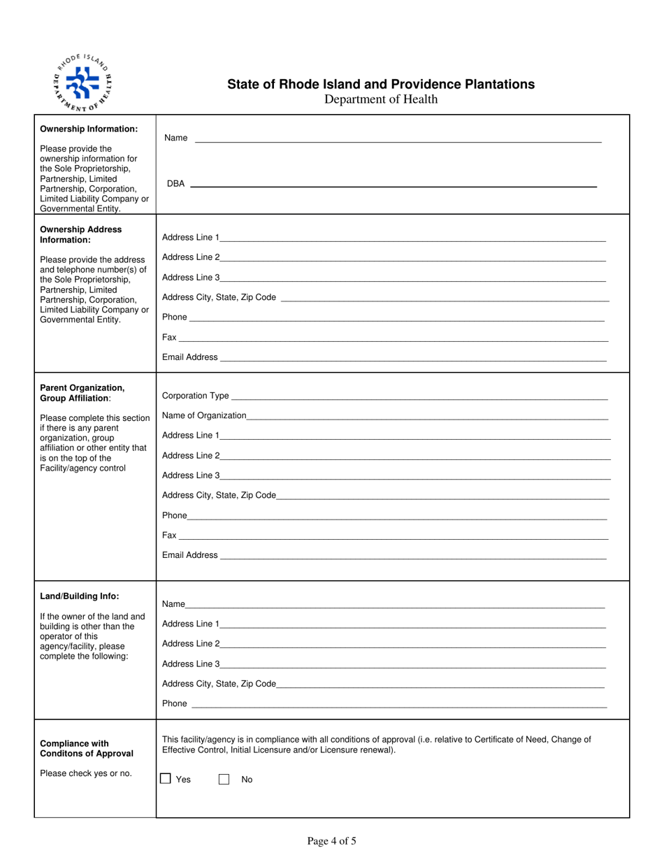 Rhode Island Licensing Application For Adult Day Care Programs - Fill ...