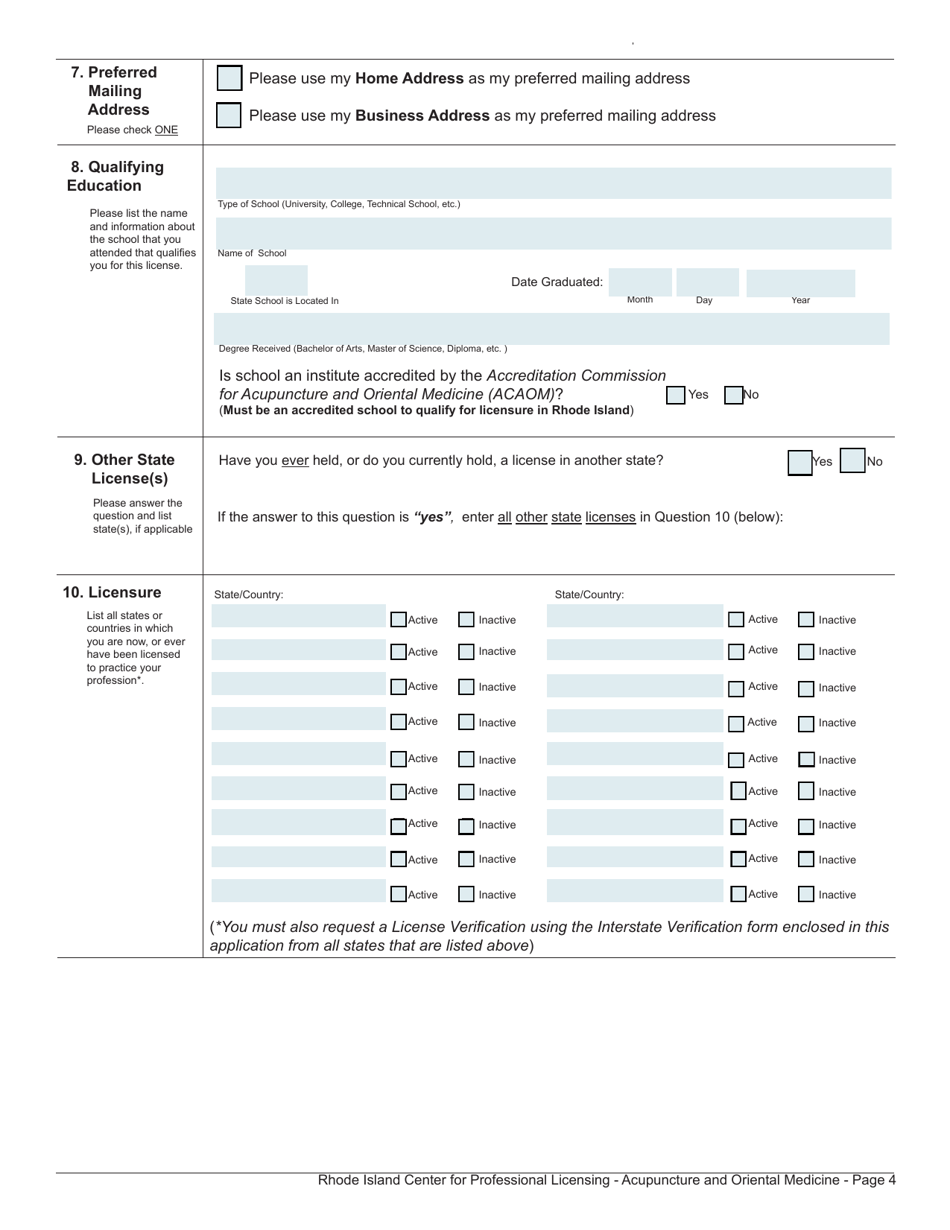 Application for a License as a Doctor of Acupuncture and Oriental Medicine - Rhode Island, Page 4