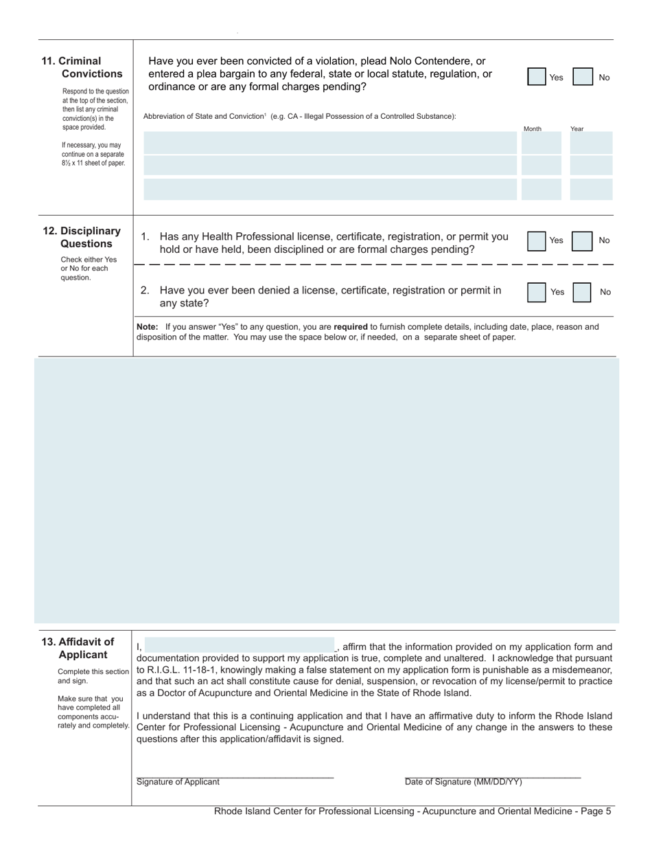 Application for a License as a Doctor of Acupuncture and Oriental Medicine - Rhode Island, Page 5