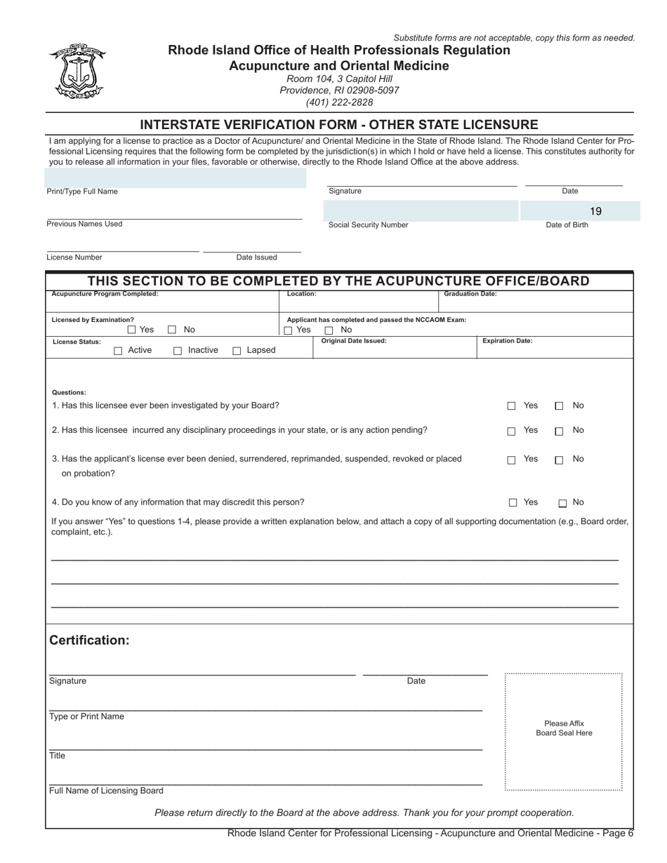 Application for a License as a Doctor of Acupuncture and Oriental Medicine - Rhode Island, Page 6