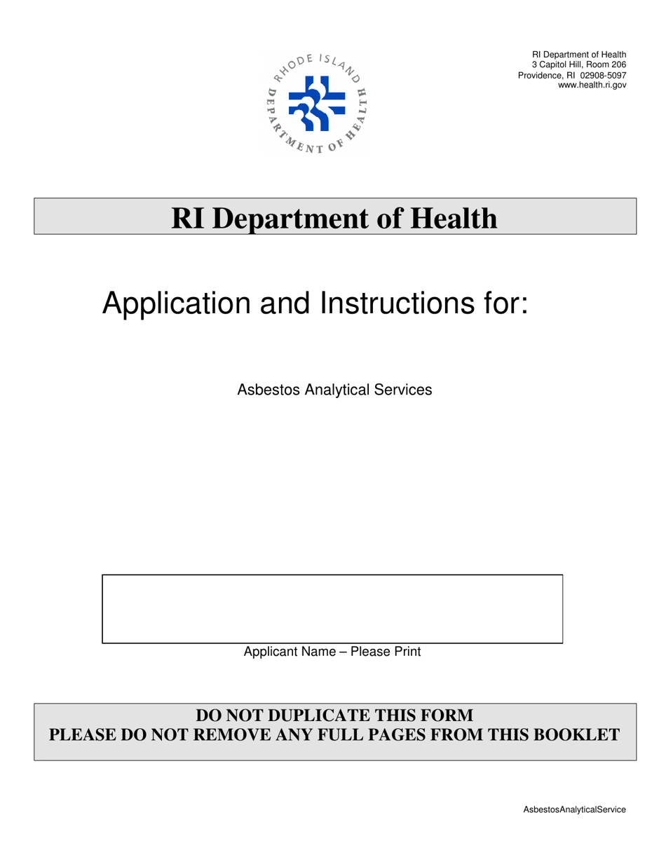 Application for Asbestos Analytical Services - Rhode Island, Page 1