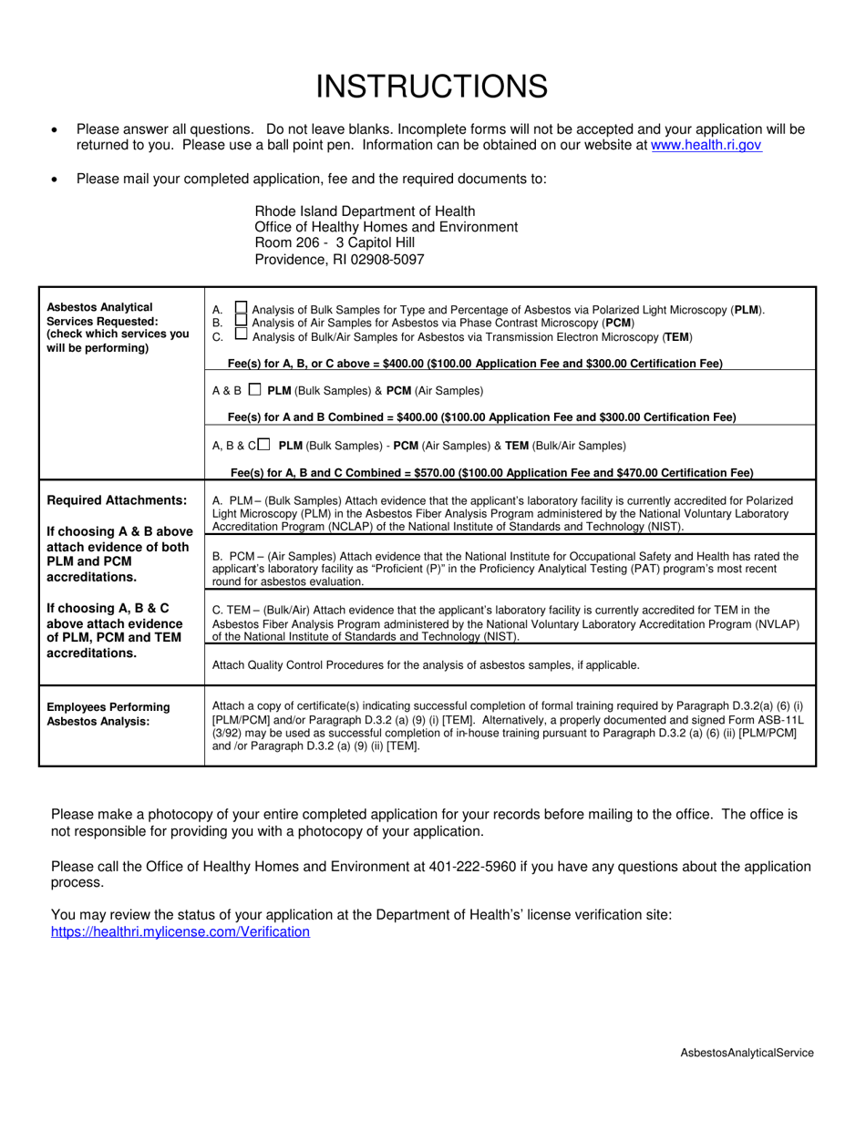 Application for Asbestos Analytical Services - Rhode Island, Page 2