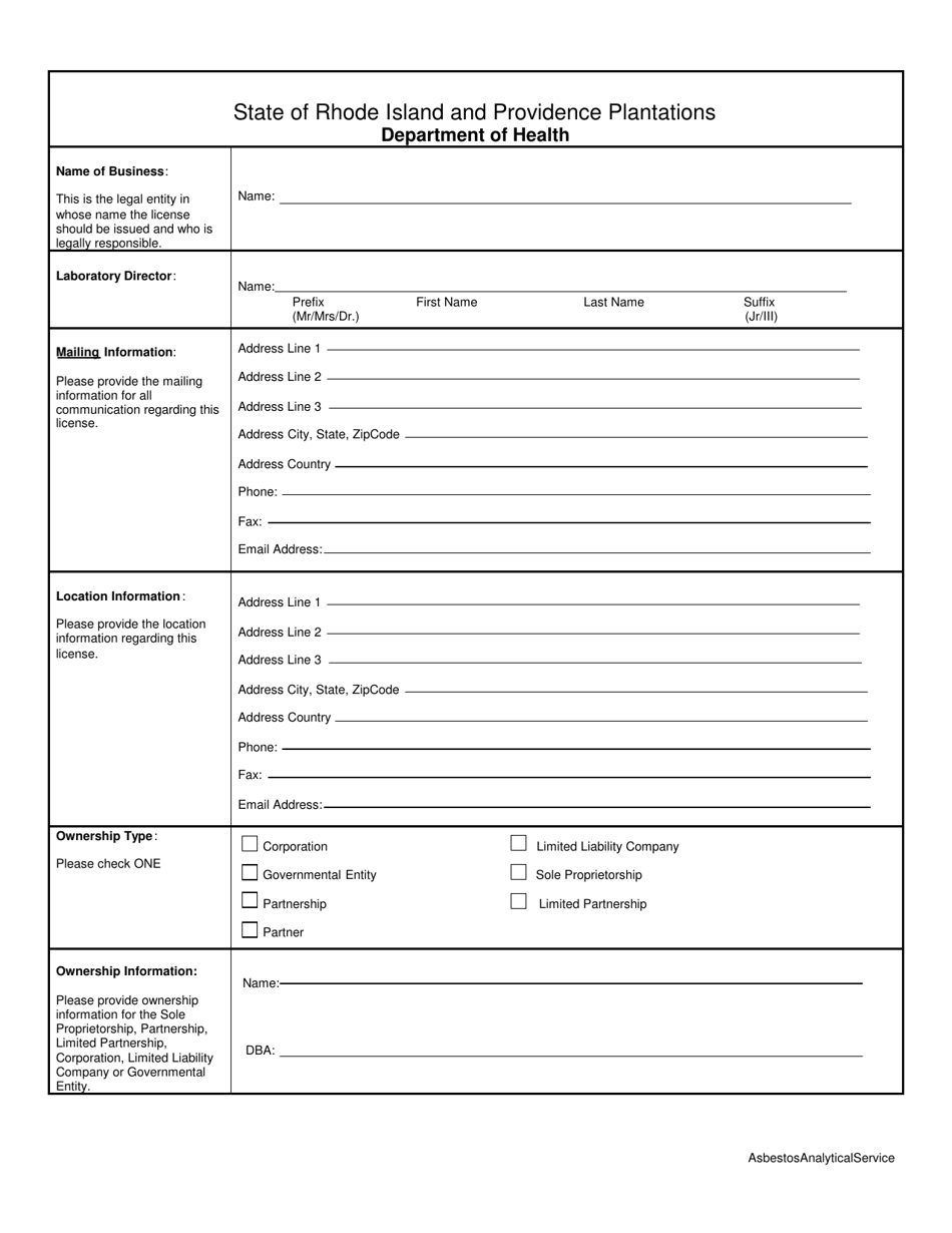 Application for Asbestos Analytical Services - Rhode Island, Page 3