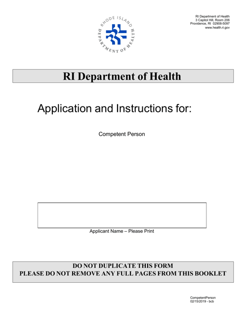 Application for Competent Person - Rhode Island Download Pdf