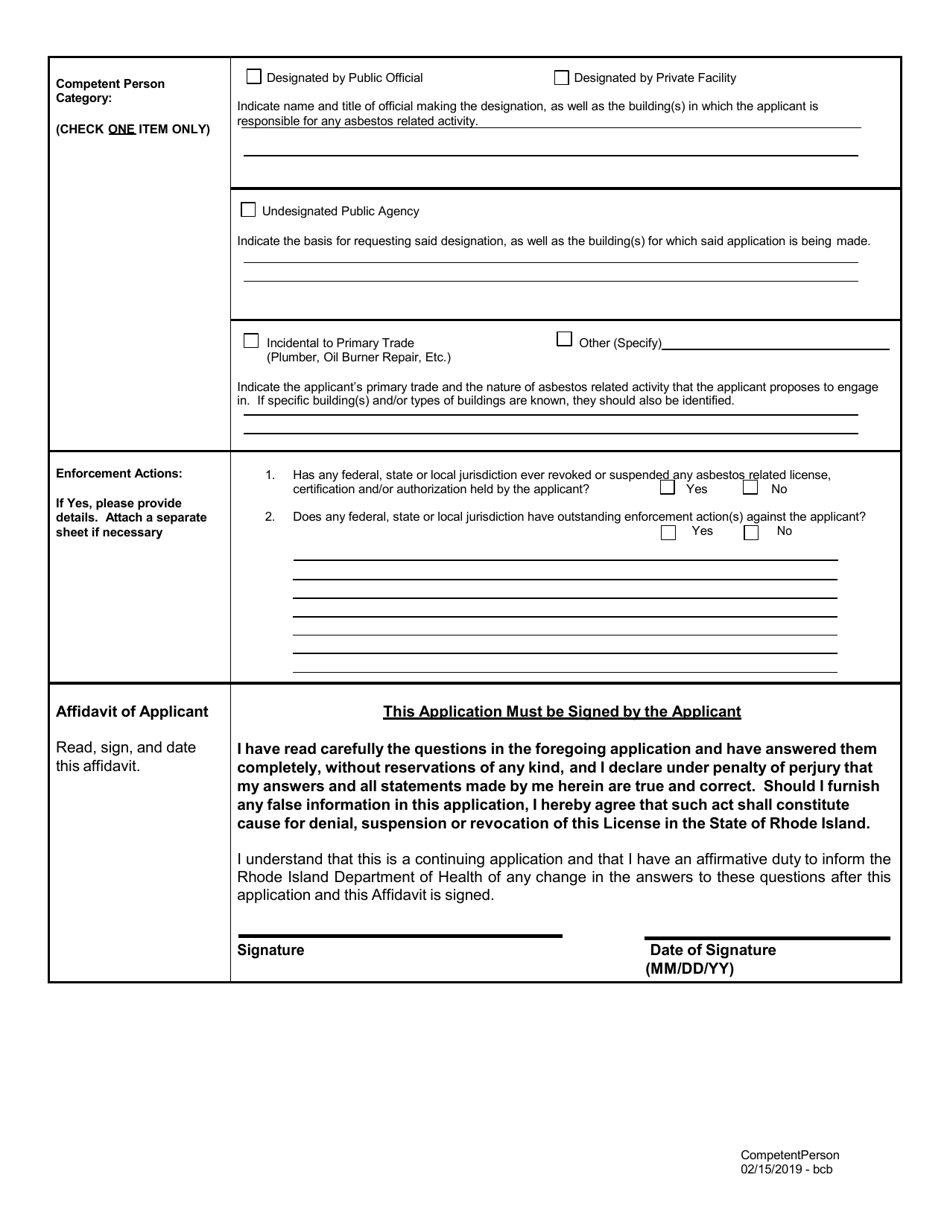 Application for Competent Person - Rhode Island, Page 4