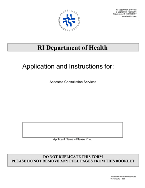 Application for Asbestos Consultation Services - Rhode Island Download Pdf