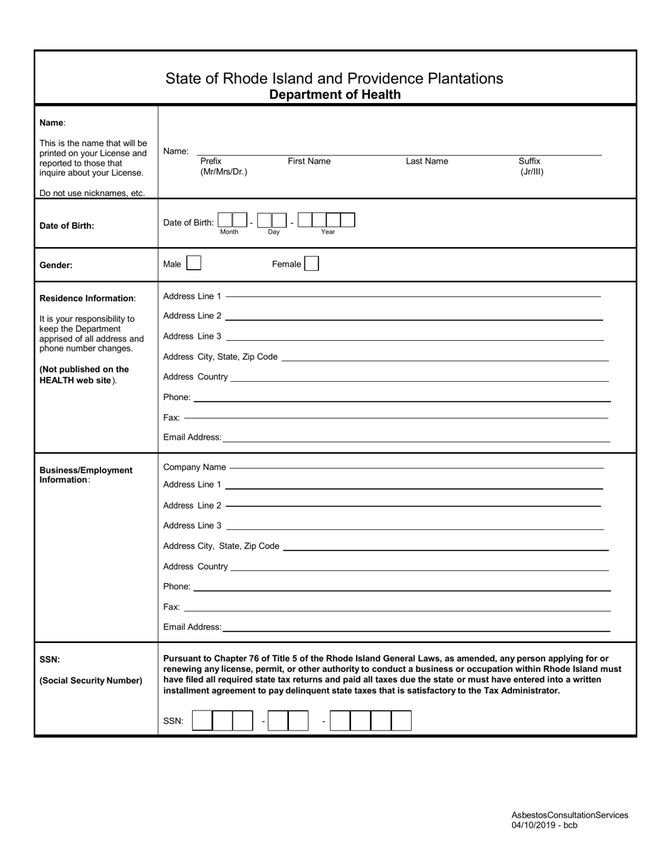 Application for Asbestos Consultation Services - Rhode Island, Page 3