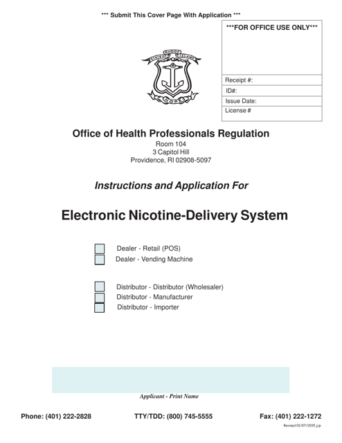 Application for Electronic Nicotine-Deliver System - Rhode Island Download Pdf