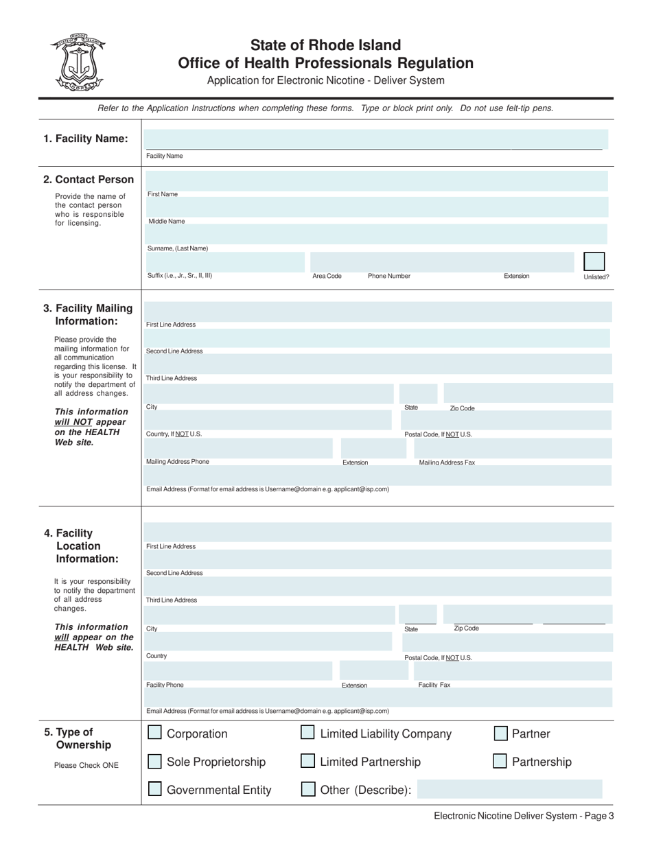 Application for Electronic Nicotine-Deliver System - Rhode Island, Page 3
