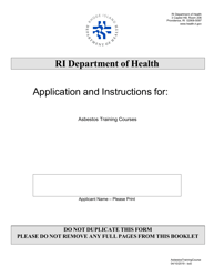 Document preview: Application for Asbestos Training Courses - Rhode Island