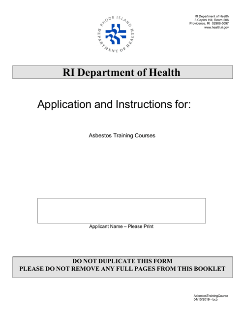 Application for Asbestos Training Courses - Rhode Island Download Pdf