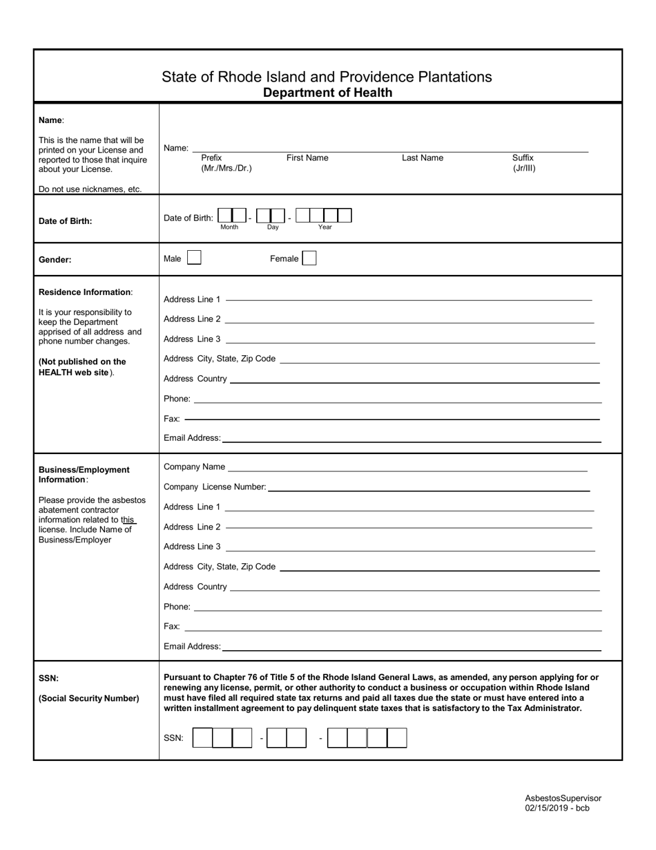 Application for Asbestos Supervisor - Rhode Island, Page 3