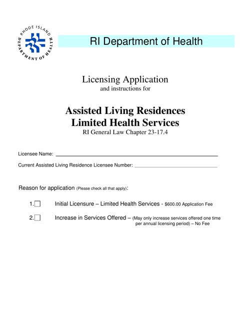 Licensing Application for Assisted Living Residences Limited Health Services - Rhode Island