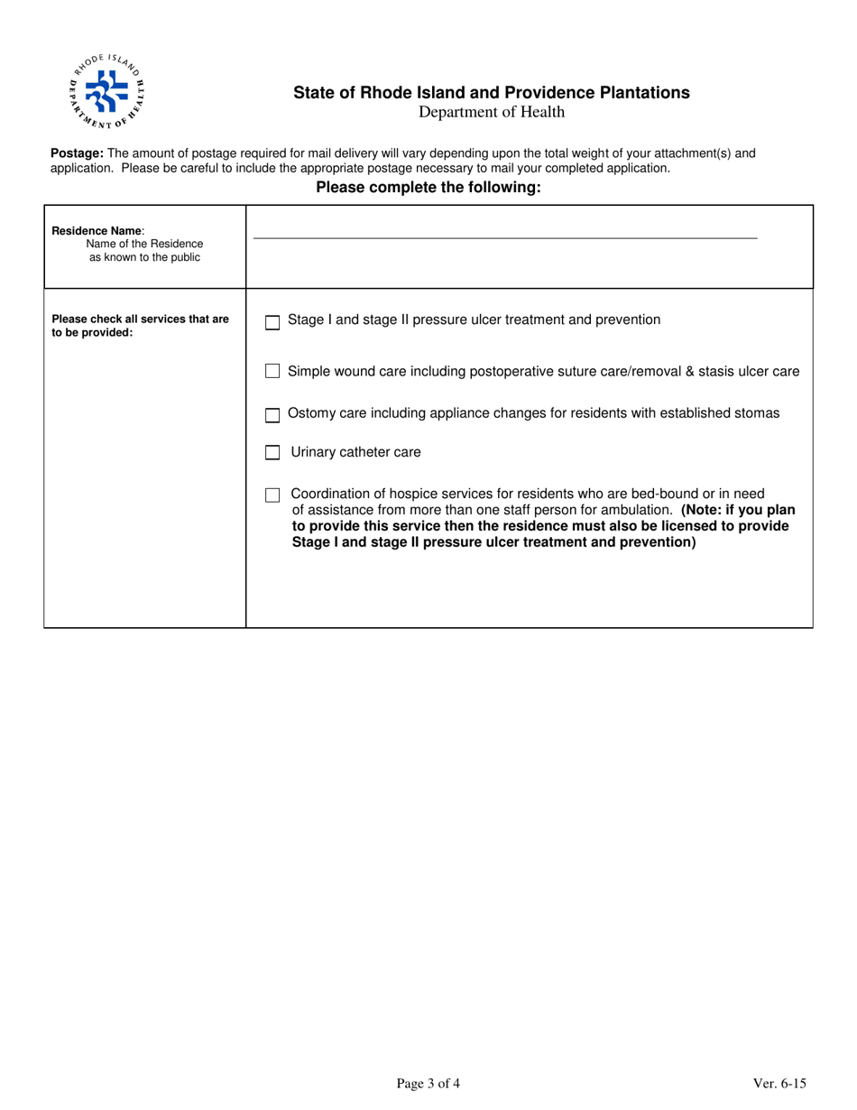 Licensing Application for Assisted Living Residences Limited Health Services - Rhode Island, Page 3