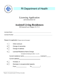 Document preview: Licensing Application for Assisted Living Residences - Rhode Island