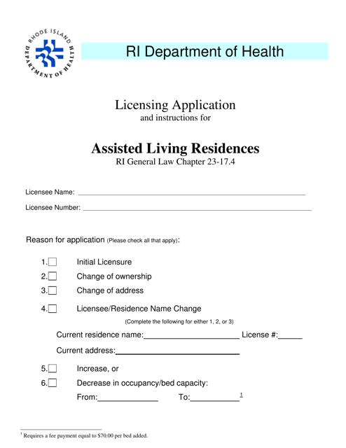 Licensing Application for Assisted Living Residences - Rhode Island Download Pdf