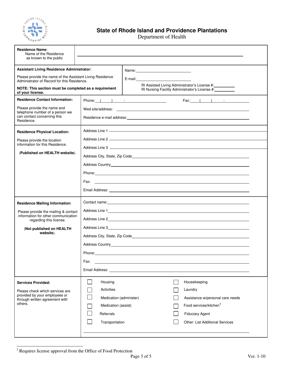 Licensing Application for Assisted Living Residences - Rhode Island, Page 3