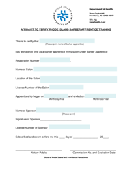 Document preview: Affidavit to Verify Rhode Island Barber Apprentice Training - Rhode Island