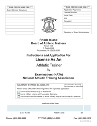 Application for License as an Athletic Trainer by Examination: (Nata) National Athletic Training Association - Rhode Island