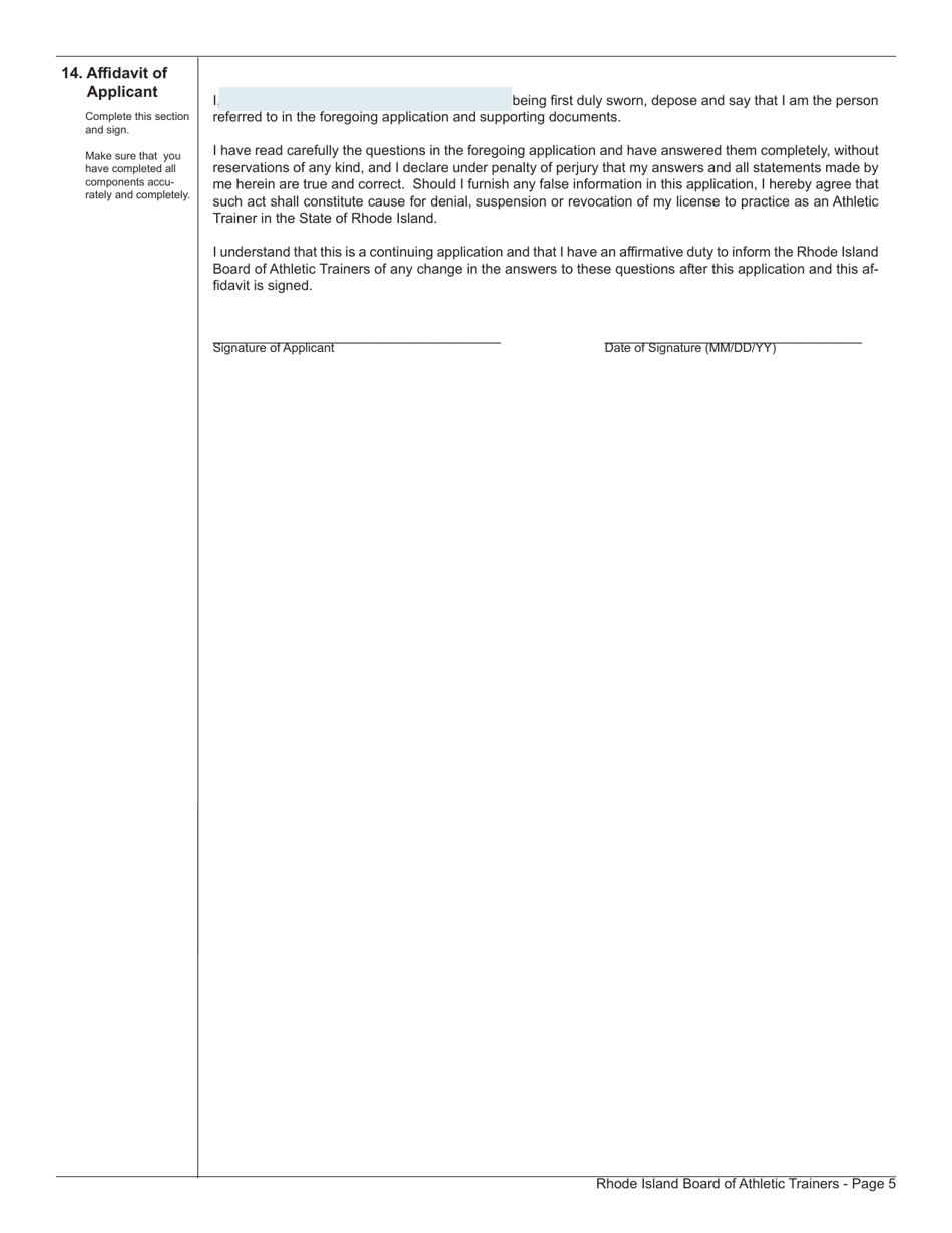 Application for License as an Athletic Trainer by Examination: (Nata) National Athletic Training Association - Rhode Island, Page 5